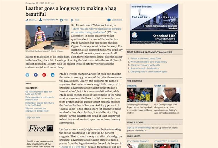 FT publishes World Leather letter