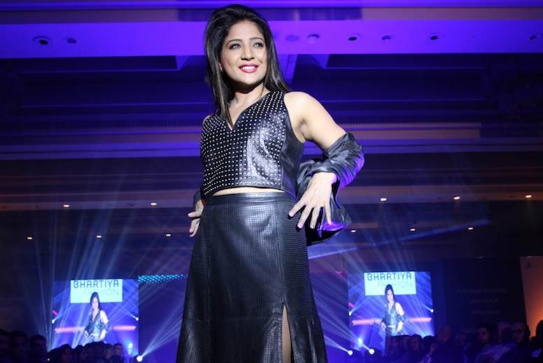 Three celebrity models at Chennai Leather Fashion Show