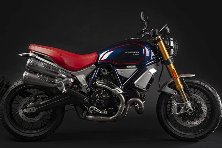 Red leather seat stands out on limited edition motorcycle