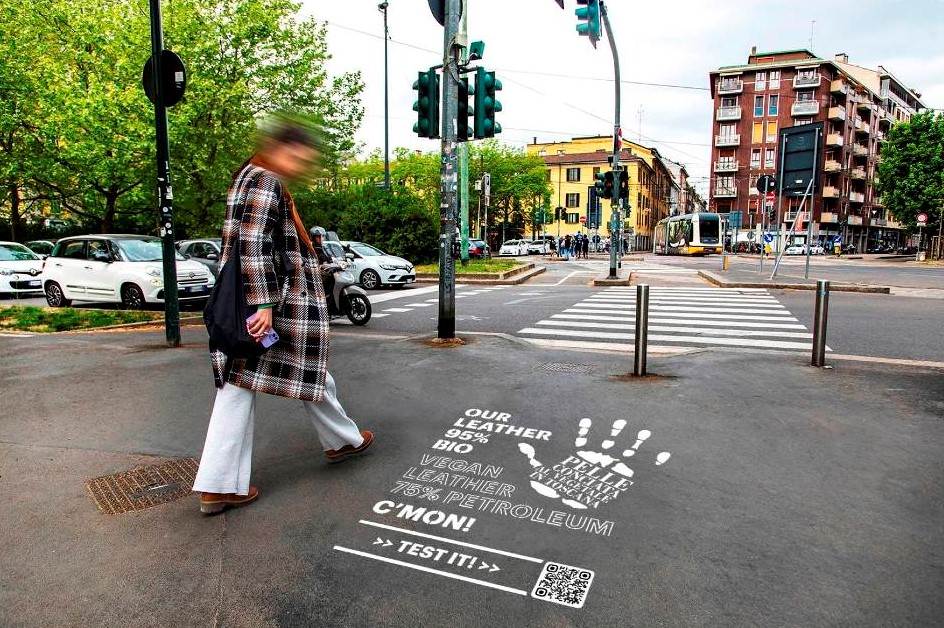 Floor graffiti to raise leather sustainability awareness